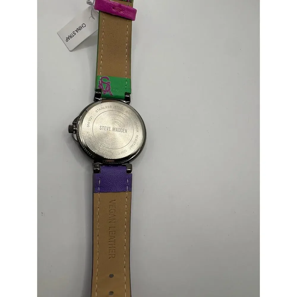 Steve Madden Women's Silver Tone Monogram Dial Fashion Watch